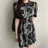 Vintage Black Lace Robes Femme Été O-Cou À Manches Courtes Vêtements Robes Élégant Chic Robe Florale Femme 210603