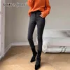Kadınlar için Rahat Denim Kalem Pantolon Yüksek Bel Minimalist Ince Kot Kadın Moda Giyim Bahar 210521