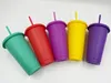 Party Cups Reusable 16oz Black White Plastic Cup with Colorful Lid Straw in Same Colors Disposable PP Solid Colored Water Mugs Single Wall Drinking Beverage Mug