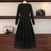 Plus Größe Frauen Koreanische Stricken Kleid Herbst Winter Langarm V-ausschnitt Pendeln Retro Gefälschte Zwei Stück Kleider Frauen Vestido y1006