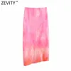 Zevity Kobiety Vintage Krawat Barwiony Drukowanie Plisowane Design Sarong Spódnica Faldas Mujer Side Split Chic Slim Midi Vestidos Qun797 210730