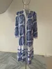 [DEAT] Spring Autumn Fashion Women V-neck Ankle-length Long Sleeve Printing A-line Loose Elegant Dress 13W904 210527