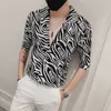 Summer Suit Collar Shirts for Men Short Sleeve Slim Fit Fashion Casual Shirt Printed Streetwear Social Party Nightclub Tops 210527