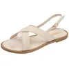 Women Sandals Summer Corss Band Fashion Open Toe Slippers Buckle Strap Flats Casual Beach Shoes Soft Female Beige