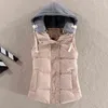 inverno donna solido gilet spesso con cappuccio casual femminile caldo capispalla cotone imbottito ufficio signore monopetto chaleco mujer 211220