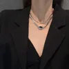 Pendant Necklaces Trend Blackstone Multi Layer For Female Black Gold Tone Dainty Sweater Chain Geometric Simple Jewelry Prom Accessories