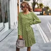 Primavera otoño vestido mujer Casual negro manga larga con volantes ropa fruncida leopardo vestidos sueltos otoño nueva llegada mujeres 210415