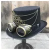 Uomo Donna Retro Handmade Steampunk Top Hat con occhiali Gear Stage Magic Bowler Cosplay Taglia 57CM Cappelli a tesa larga Oliv22