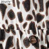 Zevity Women Vintage V Neck Animal Skin Print Pleats Mini Sukienka Femme Rękaw Puff Sierbite Dorywczo Chic Wzburzyć Vestido DS4677 210603