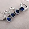 Boucles d'oreilles collier ensembles de bijoux bleu foncé rond Zircon couleur argent forme de fleur fiançailles pour les femmes cadeau