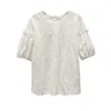 Zomer shirts haak bloem korte mouw kant shirt wit top vrouwen Koreaanse mode kleine blouse 13439 210508