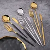 4Pcs/Set Golden Western Dinnerware Set Durable Stainless Steel Tableware Knife Fork Soup Dessert Ice Cream Spoon Cutlery Flatware Set Home Restaurant JY1020