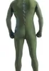 Fato de macacão masculino Lycra Spandex verde escuro com zíper nas costas Sexy Men Body Suit Trajes Unissex Outfit No Head Halloween Party 207q