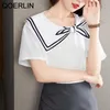 Frauen Sommer Sailor Kragen T-Shirts Kurzarm Lose Koreanische Casual Basic Tops Weibliche Plus Größe Weiße T-shirts Hemd 210601