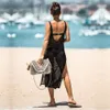 Podkłady Sexy Pasek Open Powrót Dzianiny Summer Plaża Sukienka Szydełka Tunika Damska Numerewewear Swimsuit Cover Up Sarongs Q902 210420