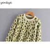 Vintage Leopard Sweater Women Round Neck Långärmad Casual Pullover Vinter Plus Storlek Toppar 210514