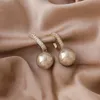 Korean Exquisite Retro Metal Micro-inlaid Zircon Pearl Hoop Earrings Simple Temperament Dangle Female Fashion Jewelry & Huggie