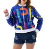 Women Black Blue Gold Multicolor Letter Sequined Utwear Bomber Jacket Zipper Long Sleeve Casual Baseball Uniform C0369 210514