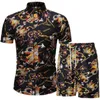 Mäns Hawaii sätter 2021 sommar manlig strand slitage blommig tryck två styck sätter män casual shirt och shorts för semester kläder x0610