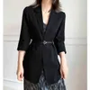 [eam] 여성 블랙 캐주얼 싱크 브리그 블레이저 옷깃 3 분기 슬리브 느슨한 맞는 자켓 패션 여름 1DD7617 21512