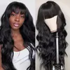 Lange zwarte bodywave-pruiken met volle pony Maagdelijke Braziliaanse pruik zonder kant 150 dichtheid Lijmloos machinaal gemaakt Modieus Zwarte vrouwen 228448083