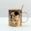 Klimt beijo porcelian canecas xícaras de café com colher gustav klimt osso china presente de aniversário de casamento escritório drinkware 220224