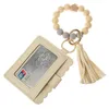 PU Leather Bracelet Wallet Keychain Party Favor Tassels Bangle Key Ring Holder Card Bag Beaded Wristlet Keychains Handbag sxmy4