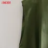 Tangada Women Retro Green Shoulder Pads Crop Shirt Sleeveless Chic Female Bow Tunic Tops QJ30 210609
