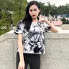 Pure cotton tie dyed old V-neck T-shirt women Korean fashion top summer women's clothing 210520