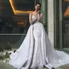 2022 Abiti da sposa eleganti a sirena in pizzo pieno con strascico staccabile al largo della spalla Abito da sposa con applicazioni di perline Custom Made Robe de mari￩e 9x1