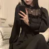 Gótico preto y2k vestido mulheres 2021 outono casual luva longa manga comprida um pedaço vestido festa de noite elegante midi vestido fêmea g1214