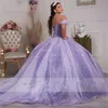 Elegantes helllila Prinzessin-Ballkleid Quinceanera-Kleider Puffy Off Shoulder Applikationen Sweet 15 16 Kleid Prom Pageant Kleider Vest214Z