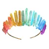 Rauwe Crystal Quartz Crown Hoofdband Handgemaakte Regenboog Kleurrijke Steen Sieraden Hoop Hoop Bohemian Wedding Party Headpiece