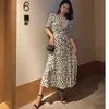 French Retro Women Chiffon Dress White Leopard Printing Sashes Wrap Dresses Office Lady Party Fashion Vestido Summer 210608