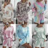 FSDA Summer 2020 Women Set Home Tie Dye Long Sleeve Top Shirt And Shorts White Outfits Casual Suit Loose Two Piece Sets X0428
