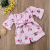 Sommar toddler baby tjejer kläder randig blommig tryck båge romer en bitar bodysuits 210528