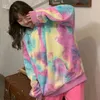 Nomikuma Tie Dye Oversize Vrouwen Hooded Sweatshirt Koreaanse Causale Pocket Pullover Hoody Herfst Nieuwe Lange Mouw Hoodies 6C198 210427