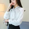 spring fashion chiffon women blouses bow long sleeved office lady sweet style shirts clothing D445 30 210506