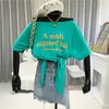 Kimutomo Letter Print Off Shoulder Women T-shirt Korea Chic Summer Ladies Loose Slash Neck Short Sleeve Tie Tops 210521