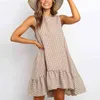 Casual Summer Boho Dress Plaid O Neck Off Shoulder Sundress Loose Plus Size Ruffle Women Beach Dress 210419