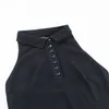 Femmes licou col en v Mini robes avant boutons dos nu élastique tricot Sexy sans manches hors épaule été élégant 210526