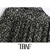 TRAF Women Fashion With Lace Trim Semi-sheer Animal Print Blouses Vintage Long Sleeve Button-up Female Shirts Chic Tops 210415