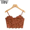 TRAF Women Sexy Fashion With Lace Cropped Tank Top Vintage Backless Adjustable Thin Strap Female Camis Chic Tops 210415