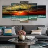 Quadro su Tela Moderno 5 Pezzi Oceano Paesaggio Marino Cielo Nuvole Colorate Poster Paesaggio Naturale Immagine da Parete per Arredamento Camera da Letto