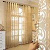 Luxury Embroidered Tulle Curtain for Living Room Hollow Out Gold Floral Translucent Fabric French Window Treatment Drape zh431C 210913