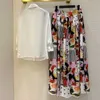Högkvalitativa Runway Designers Spring Women Outfits Elegant Lady White Blouse och Long Floral Print Skirt Suit 2 Piece Set 210601