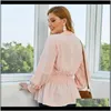 Blusen, Hemden, Damenbekleidung, Bekleidung, Drop-Lieferung, 2021, elastische Taille, Schleife, Bluse und Tops, Damen, rot, Bandage, einfarbig, Büro, elegant, langärmlig