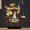 Fragrance Lamps Ceramic Ladies Flower Waterfall Backflow Incense Burner With LED Light Buddha Zen Living Room Cones Stick Holder Decor Cense