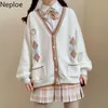 Japansk tröja Kvinnor Preppy Style Stickad Cardigan Oversized Outwear Broderi Sueter Coat Chic Winter Clothes 4F579 210422