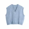 春の女性かぎ針編み編み短いセーター女性Vネックノースリーブプルオーバーカジュアルな女性緩いトップスSW1121 210430